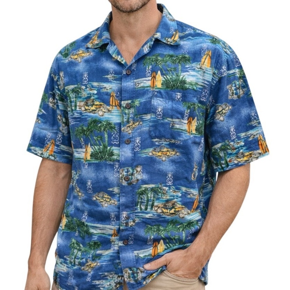 Ocean Current Men's Ocean Current Tropical‎ Print Button Down Shirt Size Medium